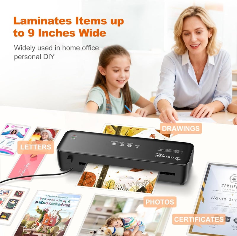 bonsaii Laminator, 9 Inch Thermal Laminator Machine with Never Jam Technology for Doc/Posters/Photo, Personal Laminating Machine Simple Convenient for Home, Office and School Black - Image 5